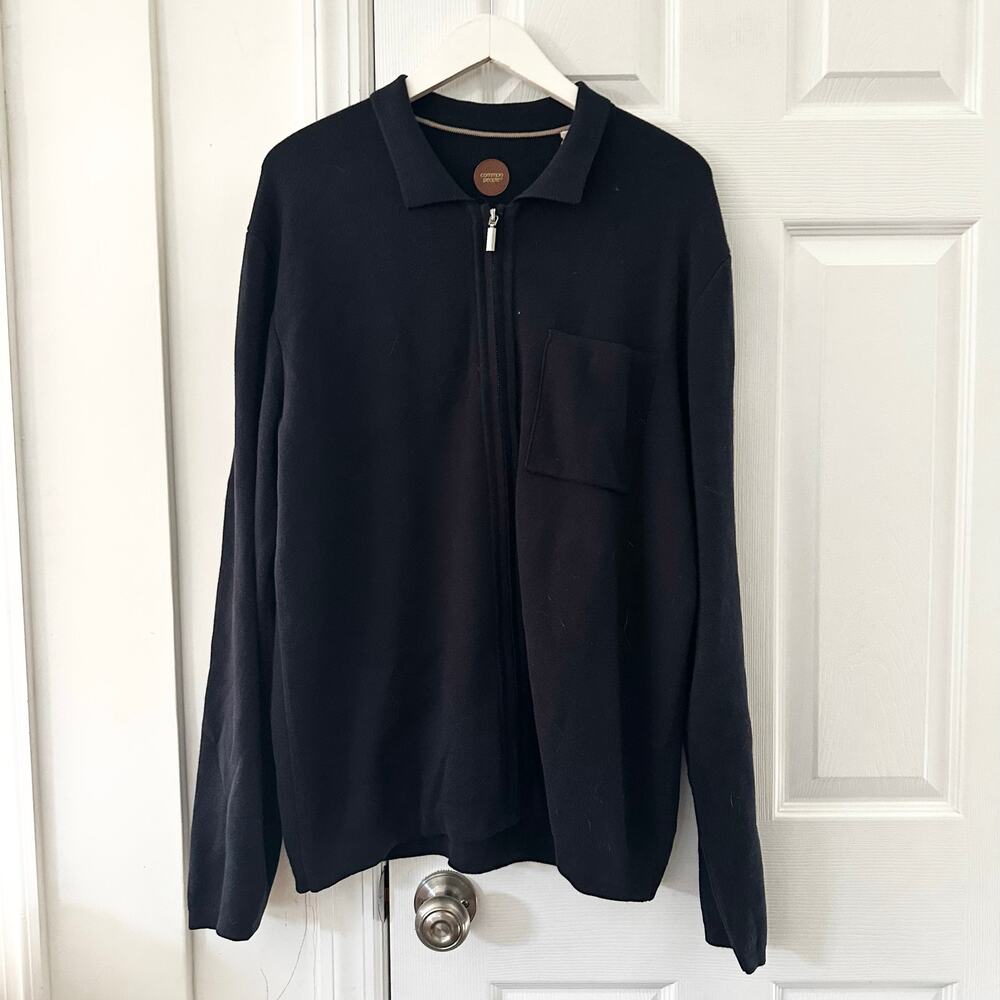 Common People Clothing NWT Navy Blue Full Zip Thru Polo Sweater Cardigan Large